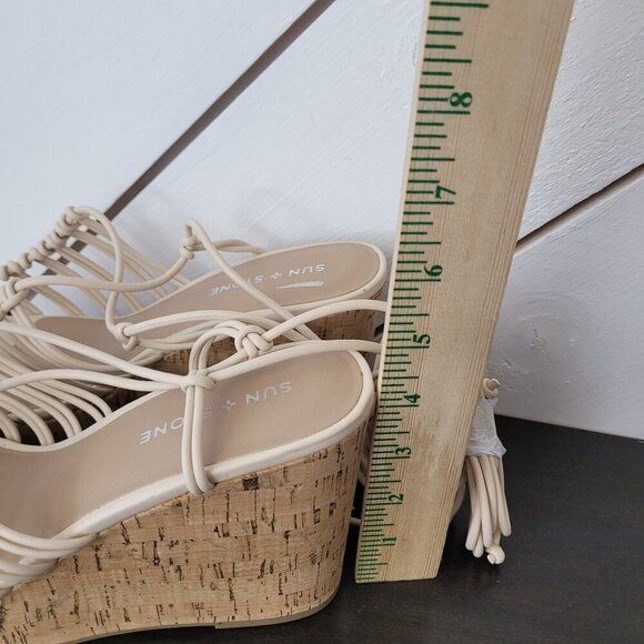 NEW Sun Stone Womens Tillyy Lace-Up Wedge  Eggshell 9M Cork Sandals - Picture 5 of 8